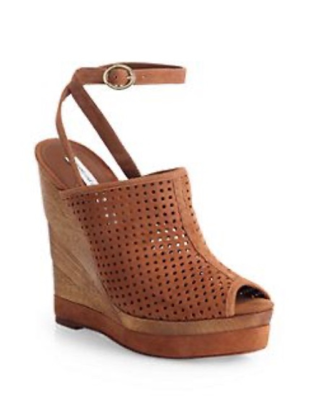 Diane von Furstenberg Paris Perforated Suede Wedge Sandals